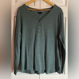 Women's Long Sleeve Waffle Henley Top - Green